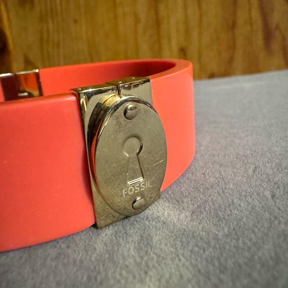 Fossil Salmon Pink Hard Plastic Gold Tone Steel Bracelet - Picture 5 of 7